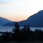 The sun coming up over the Columbia River Gorge