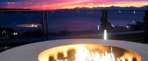 Sunset around the fire pit at Four Seasons Seattle