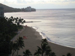 Waikiki Beach shortly after sunrise ©2010, Mary Jo Manzanares