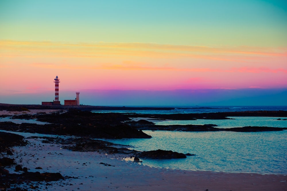 El cotillo Toston beach sunset Fuerteventura at Canary Islands of Spain