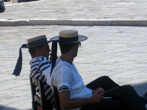 Gondoliers on break, Venice Italy