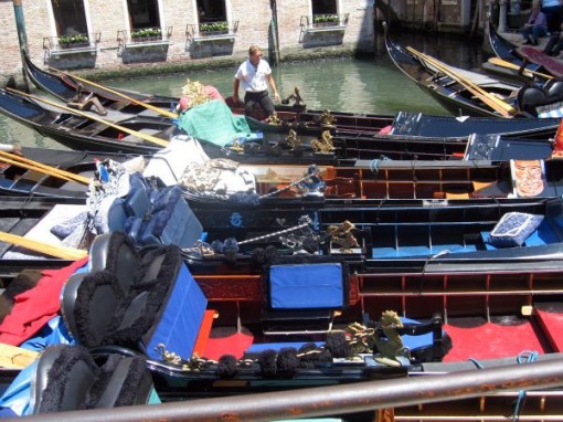 Interior of gondolas in Venice Italy