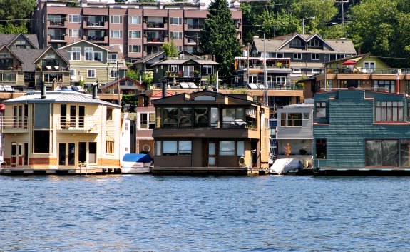 Postcard floating homes on Seattle Lake Union