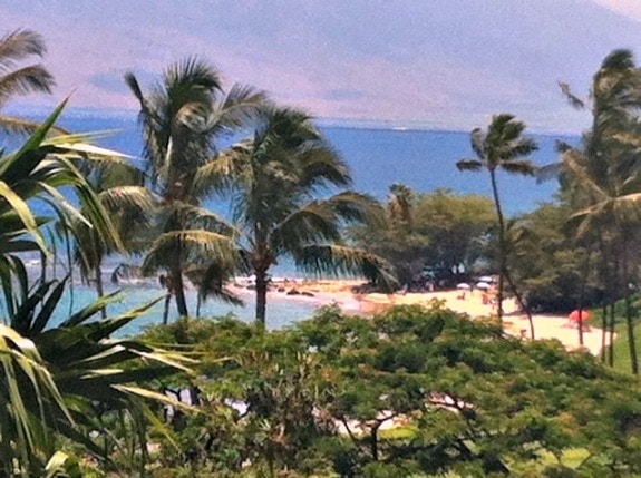 Maui beach view from hotel balcony