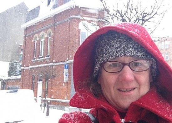 walking in snow in Brussels