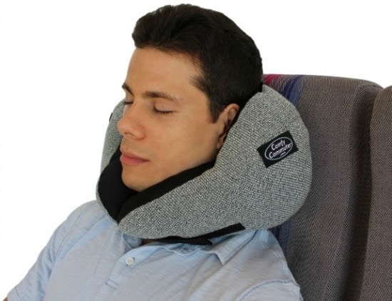comfy commuter travel pillow in use on airplane