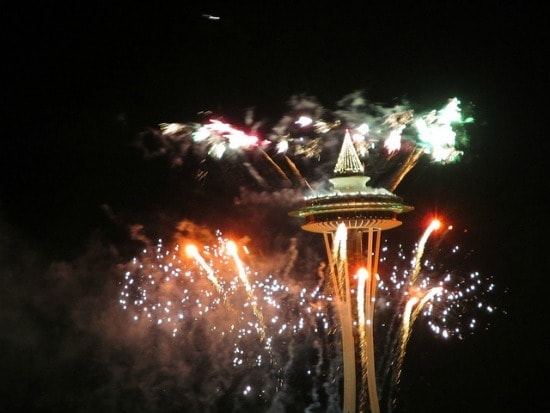 fireworks at Seattle space needle on new years eve