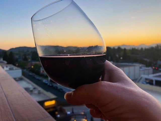 wine at sunset and Sky & Vine Napa