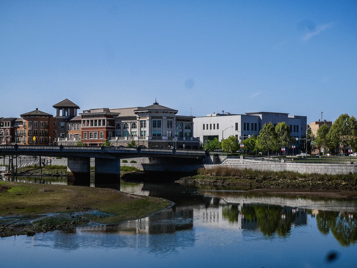 A look at downtown Napa with the river in the foreground