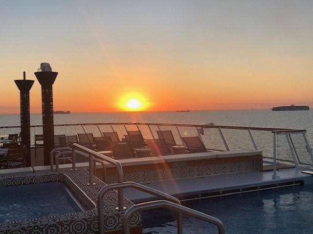 sunset on a cruise ship
