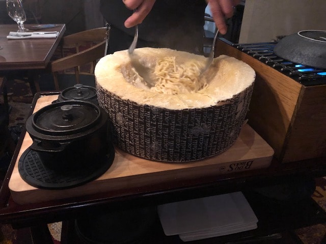 Pasta cooked tableside at Tula Bene at Tulalip Resort and Casino