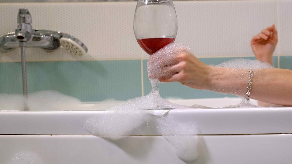 bubble bath with wine