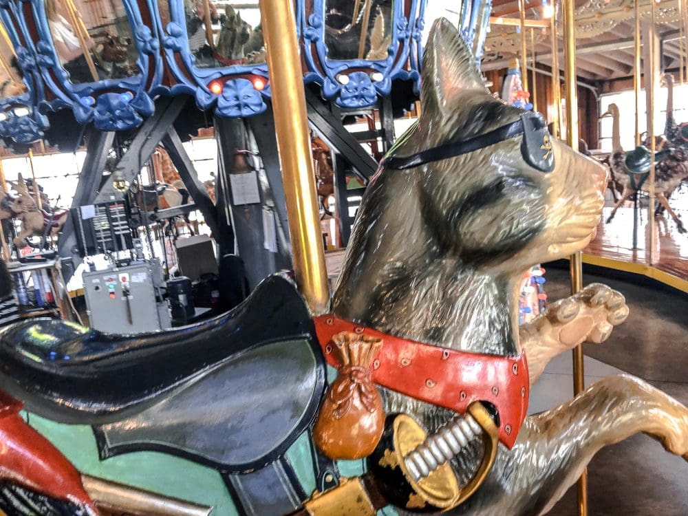 Carved cat on the carousel in Richmond park, Mansfield, Ohio