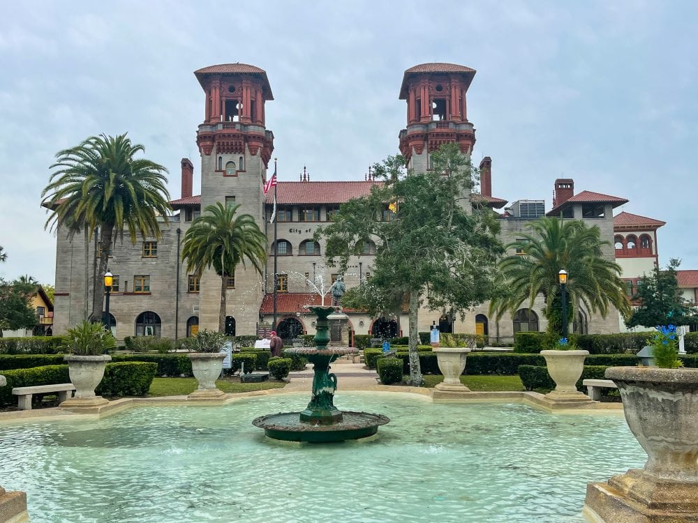 lightner museum in st augustine florida with fountain in the foreground