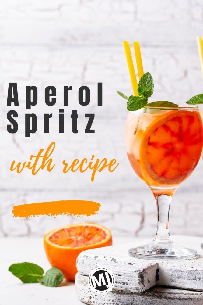 pinterest pin with an aperol sprirz cocktail