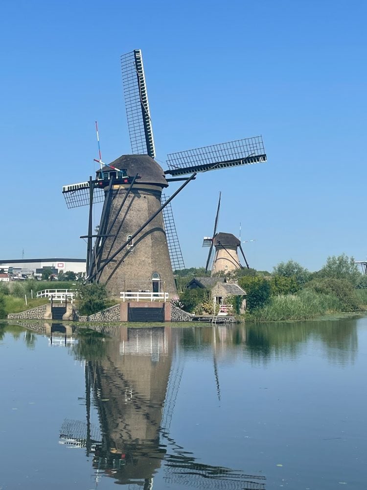 windmills on the canals at kinderdijk in the netherlands