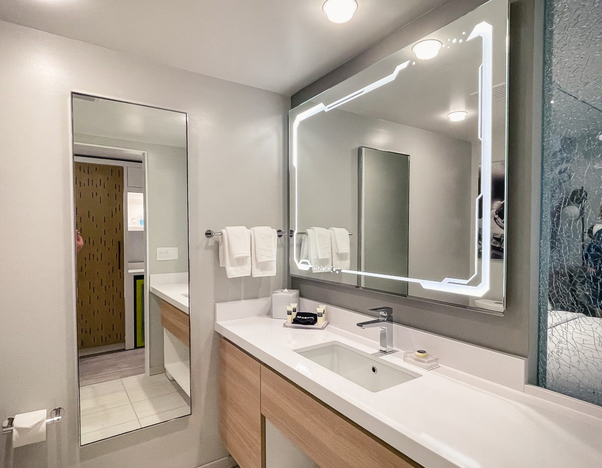 bathroom counter at hotel astra