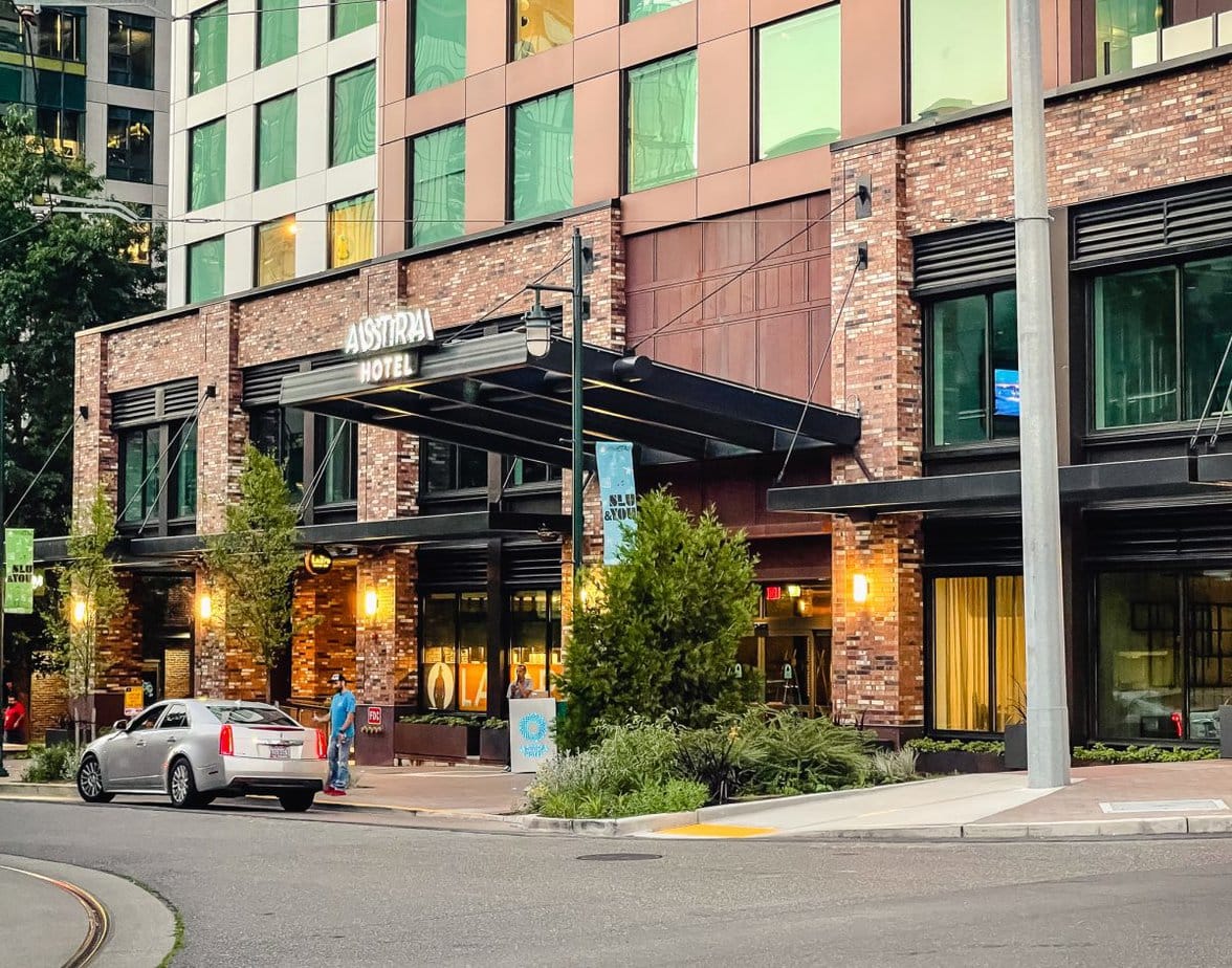 valet parking at the brick building housing hotel astra in seattle