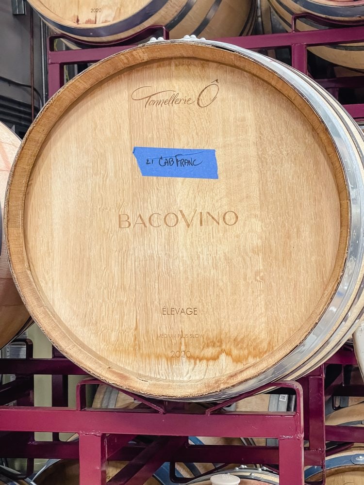 a wine barrel with cab franc at bacovino winery in Seattle