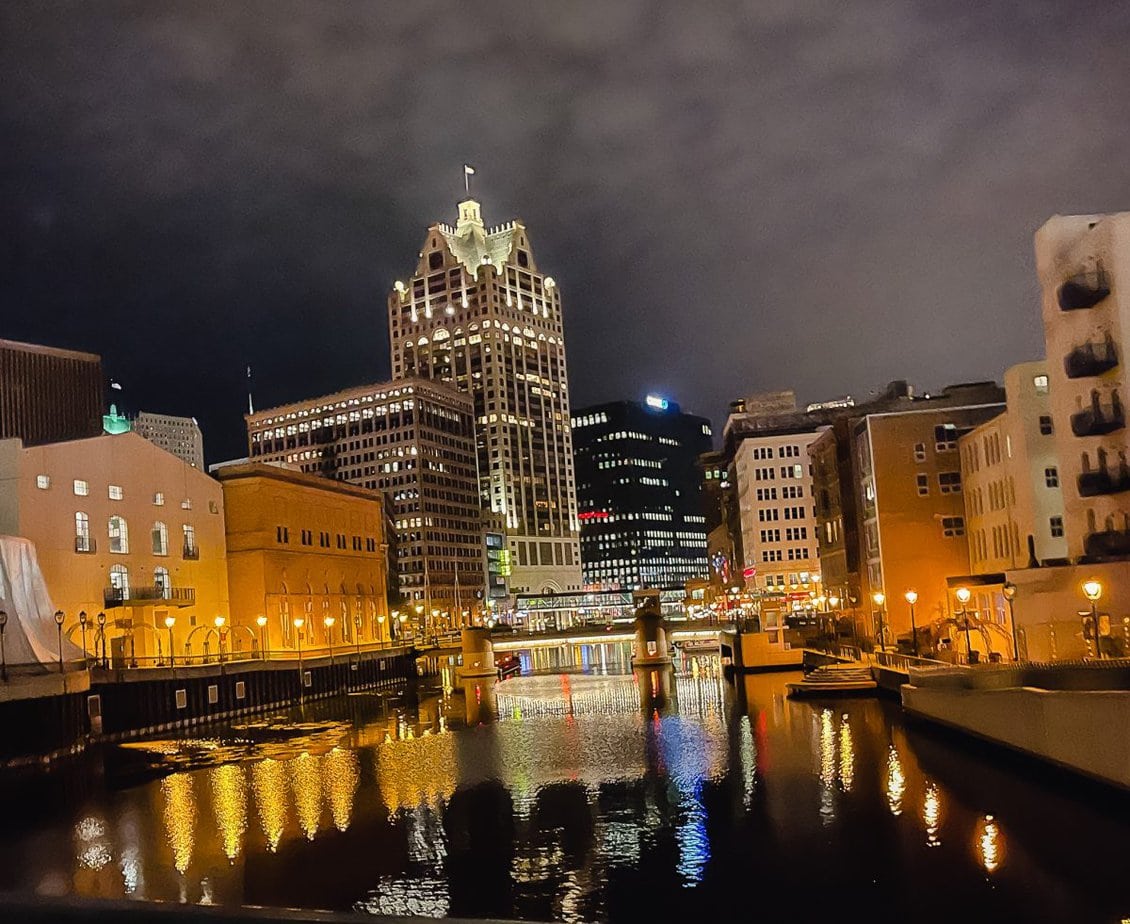 milwaukee at night, lights ablaze