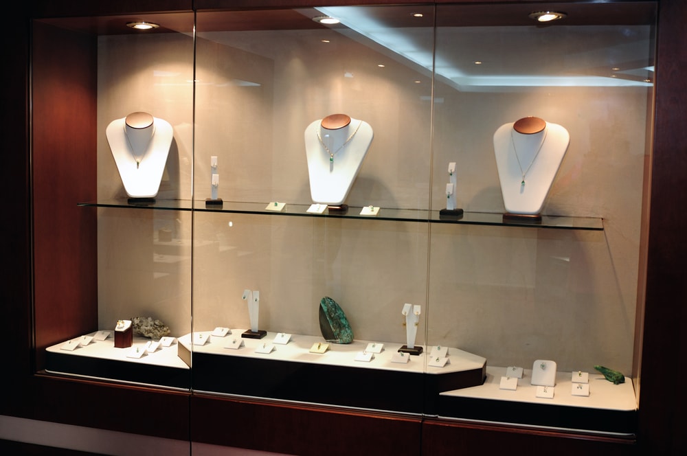 display of emerald jewelry at the emerald museum in bogota