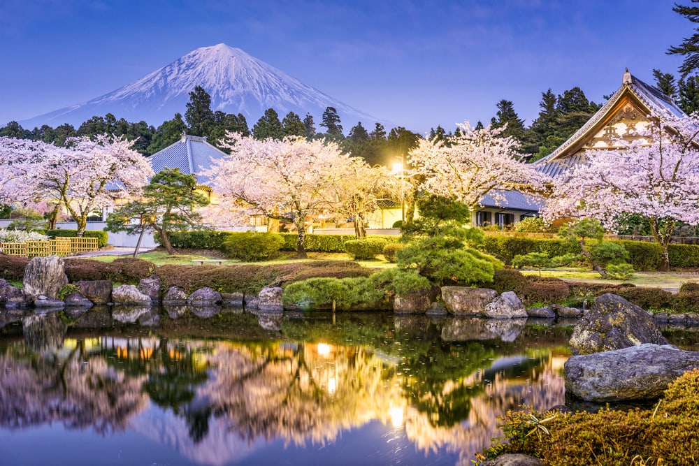 Fujinomiya, Shizuoka, Japan with Mt. Fuji in spring.