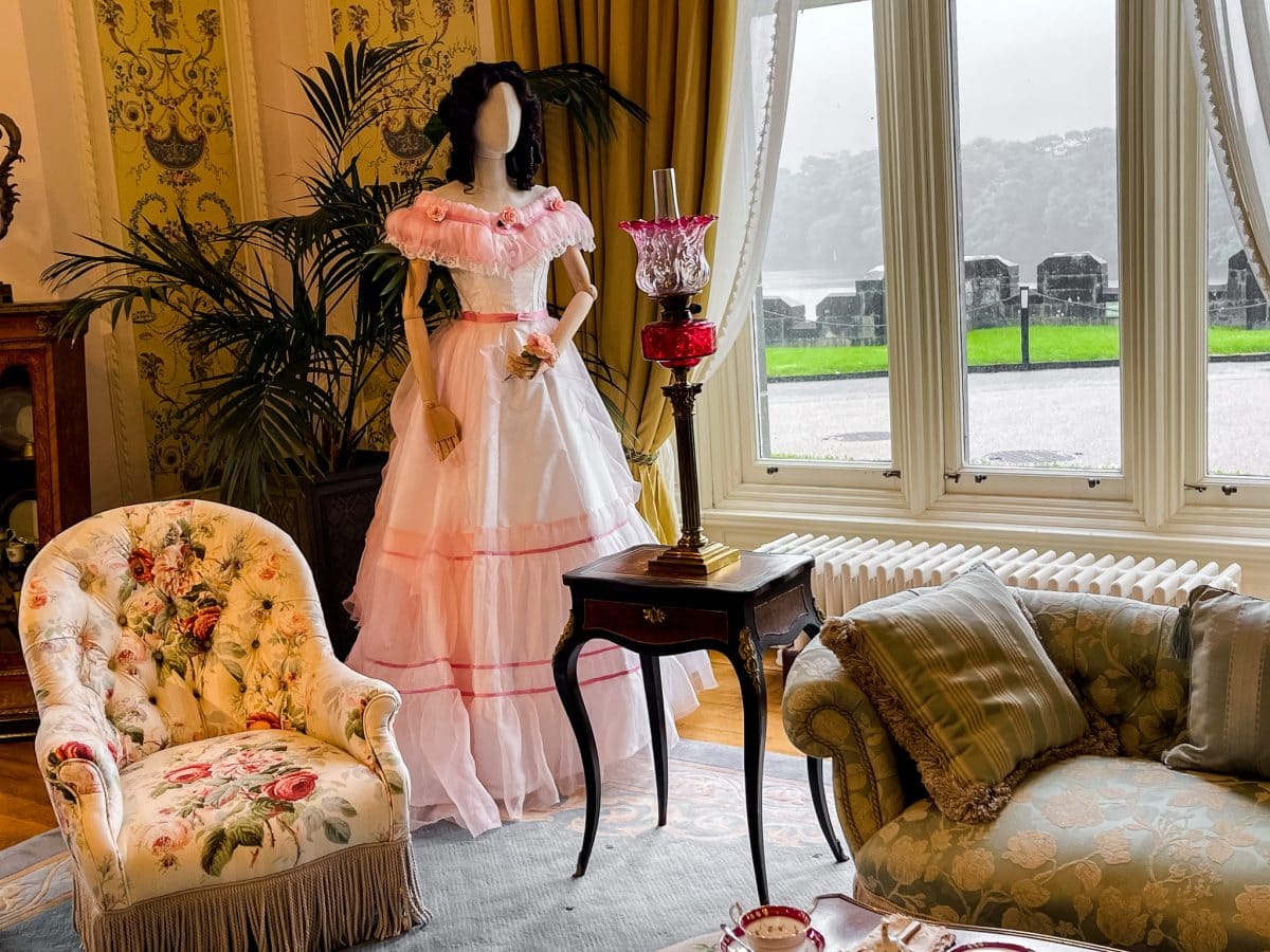 period-themed gown in a drawing room