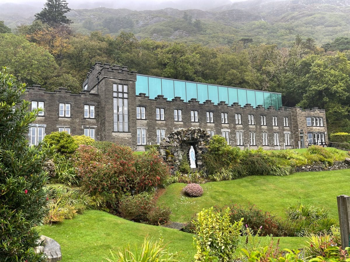 grounds of the chapel at kylemore abbey in ireland