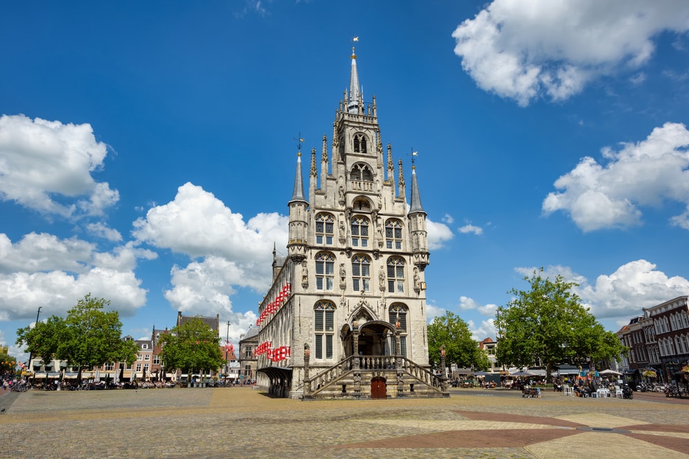 Historical Town Hall on the Markt market square in the Old town center of Gouda, South Holland, Netherlands