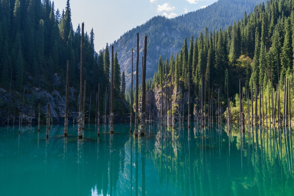 Kaindy lake - mountain lake in Kazakhstan