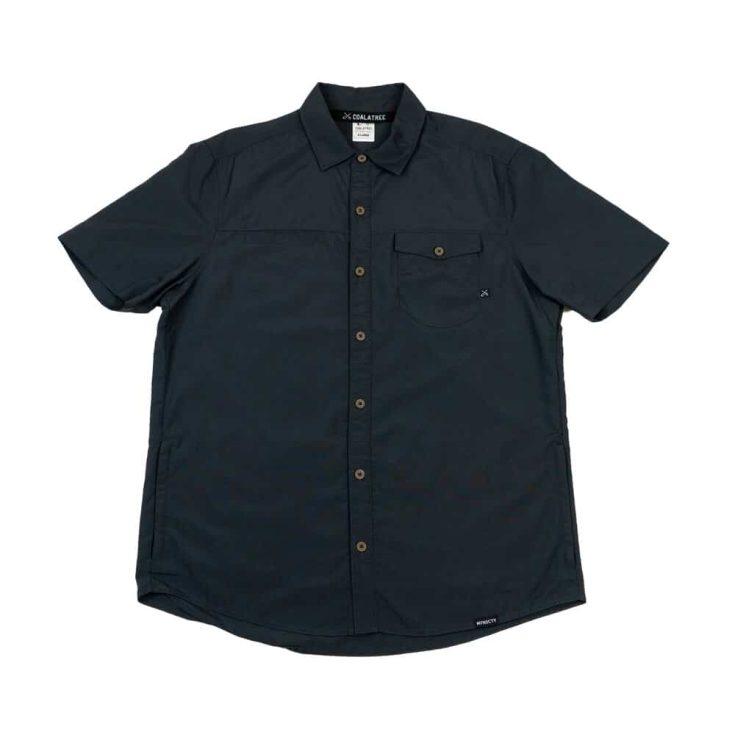 Men's outdoor adventure short-sleeve shirt for travel and hiking.