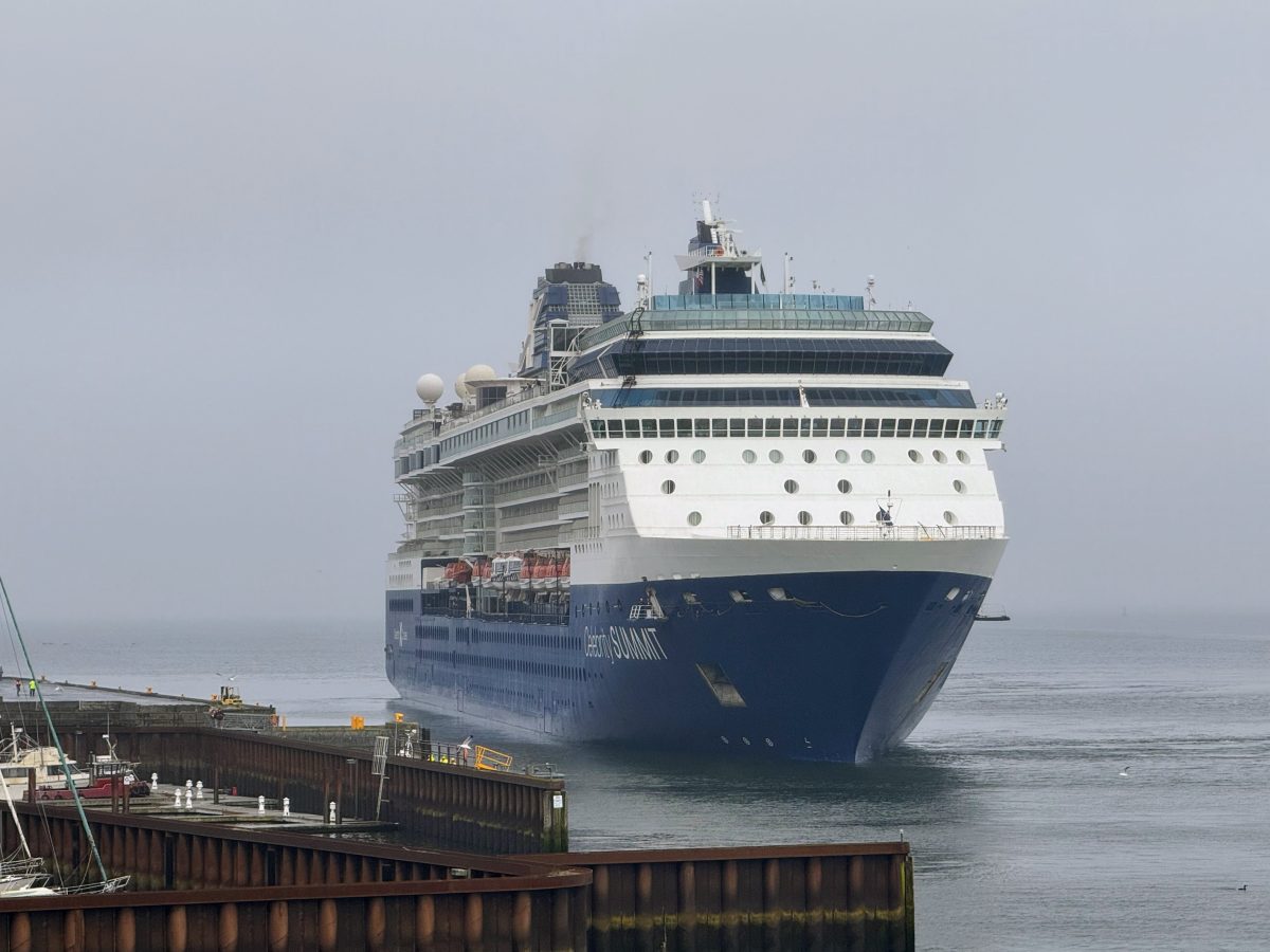 celebrity cruise ship in the fog in astoria oregon