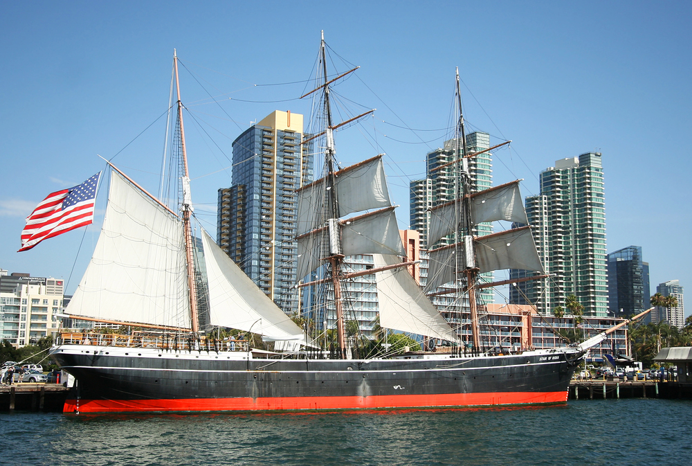 maritime museum of san diego with ship star of india in foreground