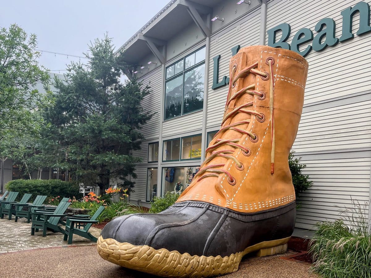Visit L.L.Bean in Freeport, Maine: More Than a Shopping Stop 4 Large two-tone boot sculpture outside L.L.Bean store in Freeport, Maine.